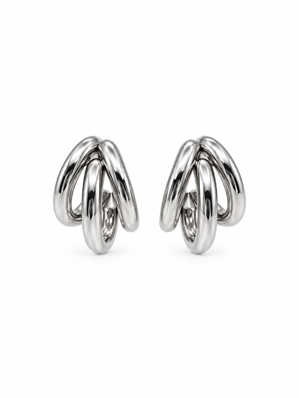 Silver Triple Hoop Cluster Earrings